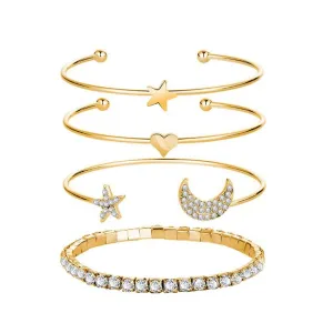Nova Stacked Bracelet Set - Gold & Silver Plated, Star, Moon, Heart Designs