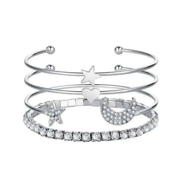 Nova Stacked Bracelet Set - Gold & Silver Plated, Star, Moon, Heart Designs