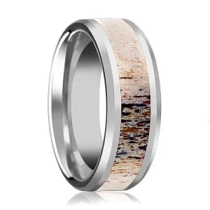 Ombre Deer Antler Tungsten Ring For Men With Beveled, Polished Finish - 8mm