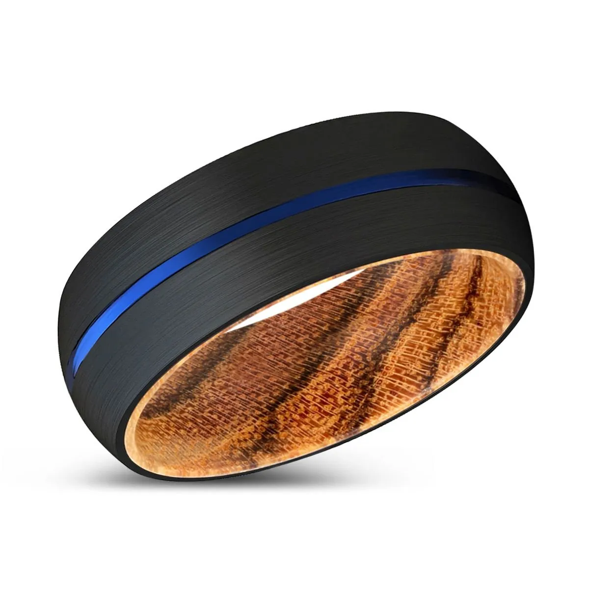 OSPRA | Bocote Wood, Black Tungsten Ring, Blue Groove, Domed