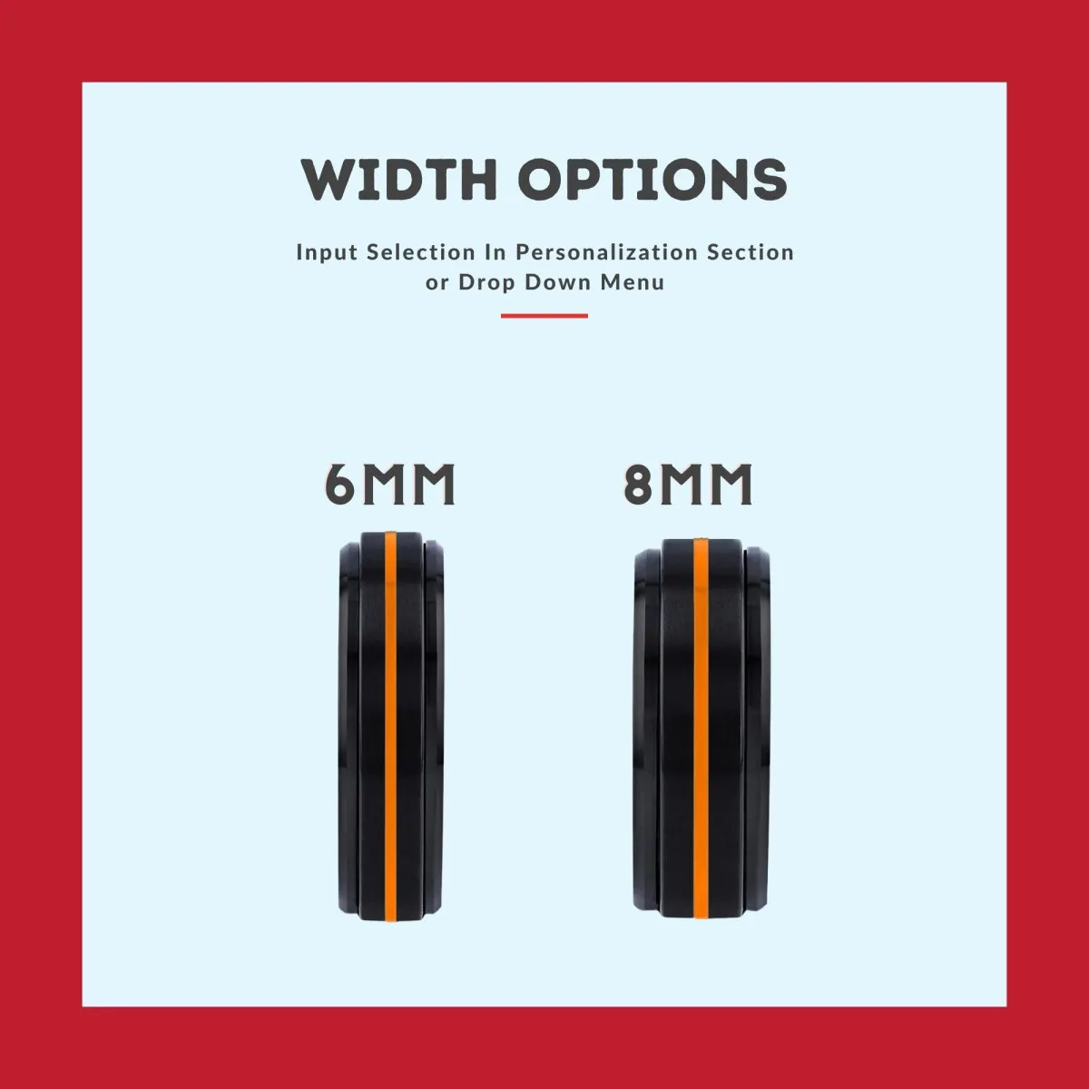 PEORIA | Blue Tungsten Ring, Black Tungsten Ring, Orange Groove, Stepped Edge
