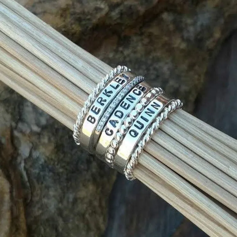 Personalized Silver Stacking Rings | Stackable Name & Accent Rings