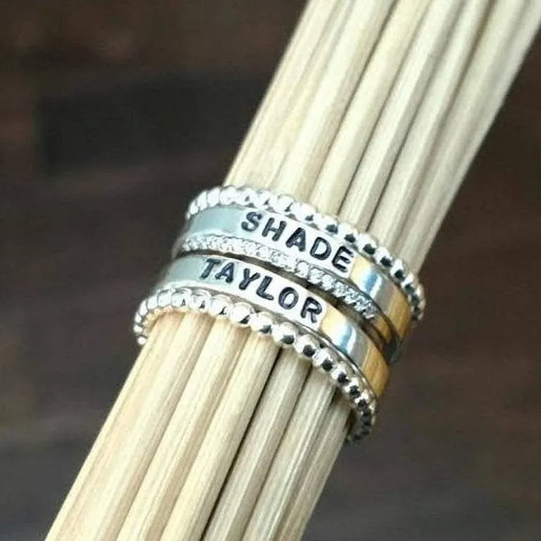 Personalized Silver Stacking Rings | Stackable Name & Accent Rings