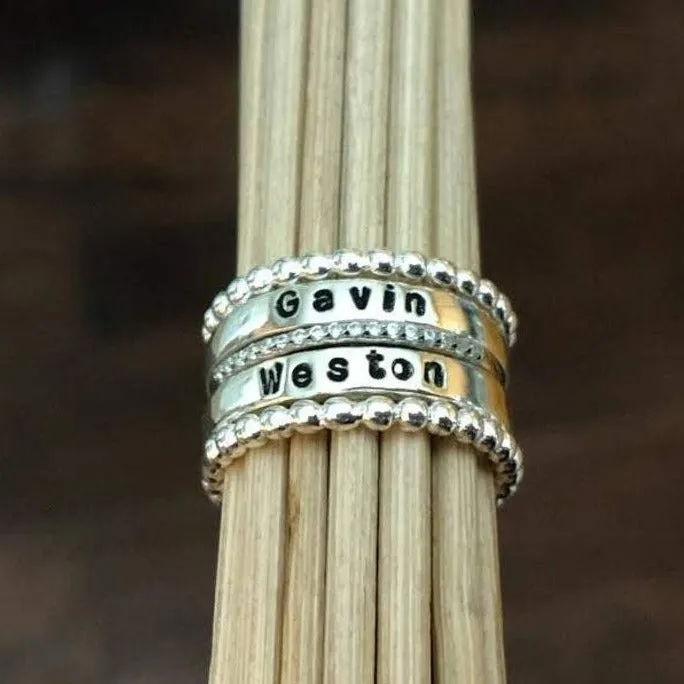 Personalized Silver Stacking Rings | Stackable Name & Accent Rings