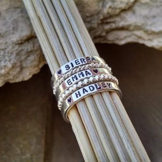 Personalized Silver Stacking Rings | Stackable Name & Accent Rings