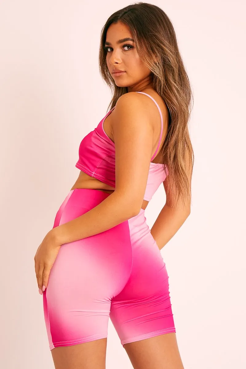 Pink Ombre Crop Top Cycling Shorts Co-ord - Gillie