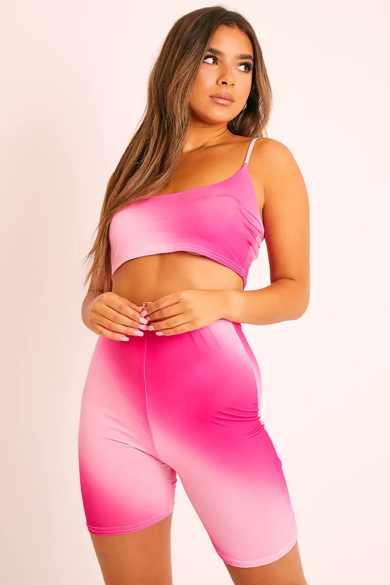 Pink Ombre Crop Top Cycling Shorts Co-ord - Gillie