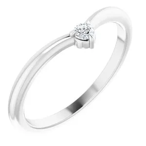 Platinum .06 CT Natural Diamond Stackable V Ring