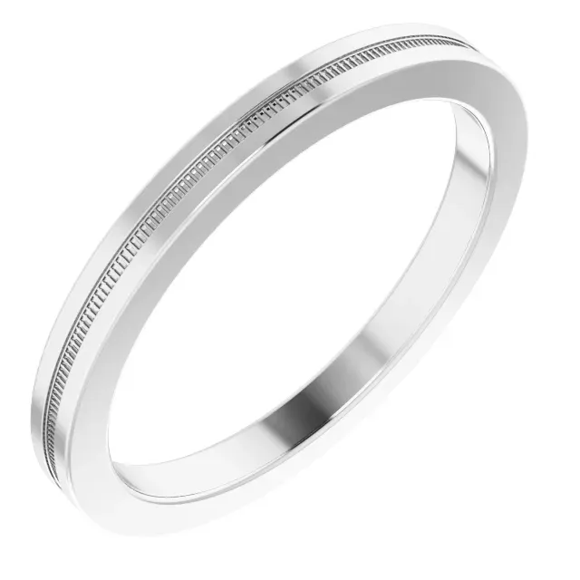 Platinum 2 mm Flat Edge Band with Milgrain  Size 6