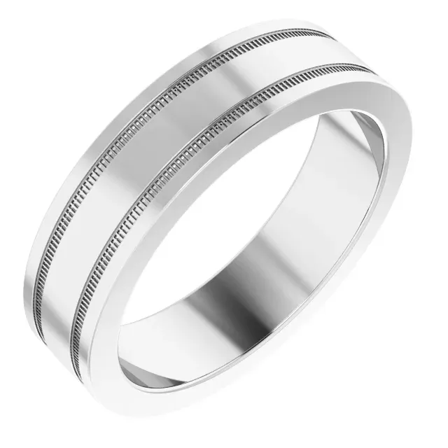 Platinum 2 mm Flat Edge Band with Milgrain  Size 6
