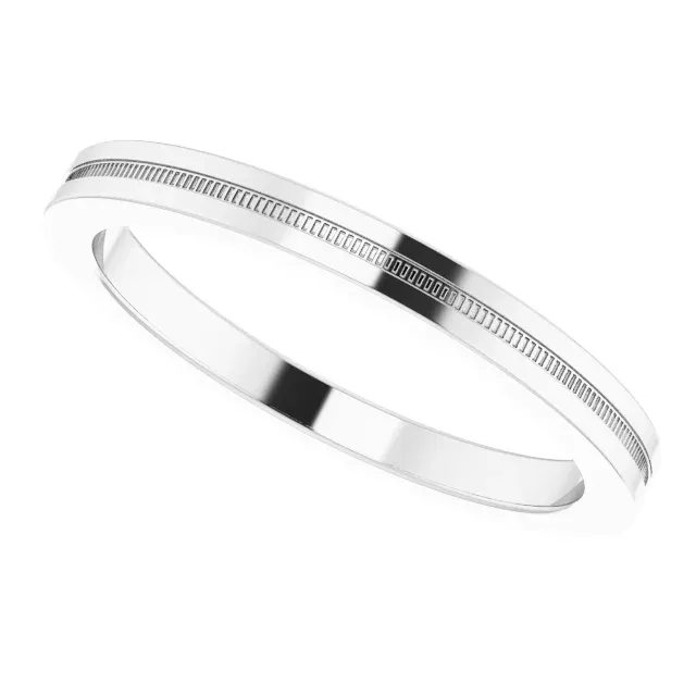 Platinum 2 mm Flat Edge Band with Milgrain  Size 6