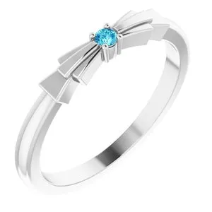 Platinum Natural Blue Zircon Stackable Ring