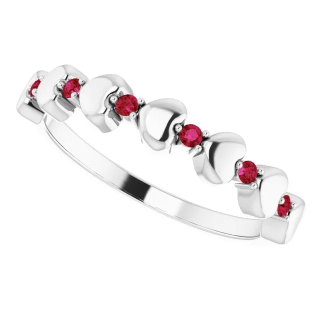 Platinum Natural Ruby Heart Stackable Ring