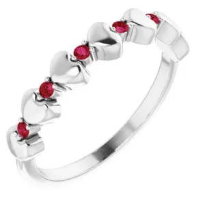 Platinum Natural Ruby Heart Stackable Ring