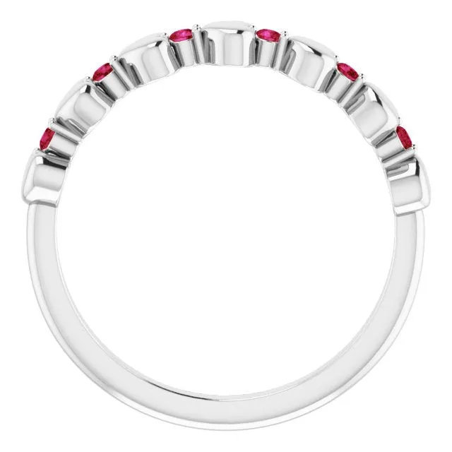 Platinum Natural Ruby Heart Stackable Ring