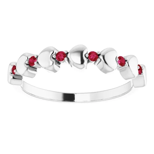 Platinum Natural Ruby Heart Stackable Ring