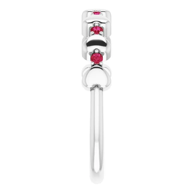 Platinum Natural Ruby Heart Stackable Ring