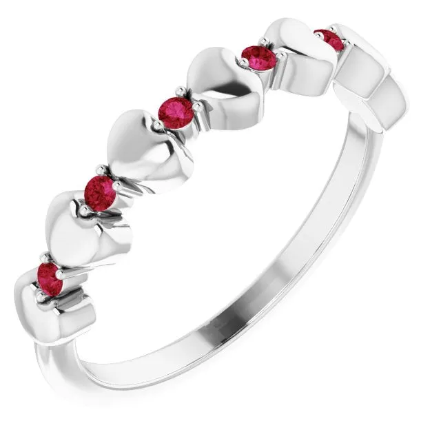 Platinum Natural Ruby Heart Stackable Ring