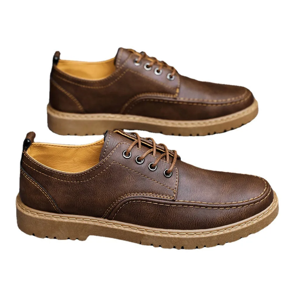 Plus Size Handsome Lace Up Casual Youth British Black Leather Shoes Men