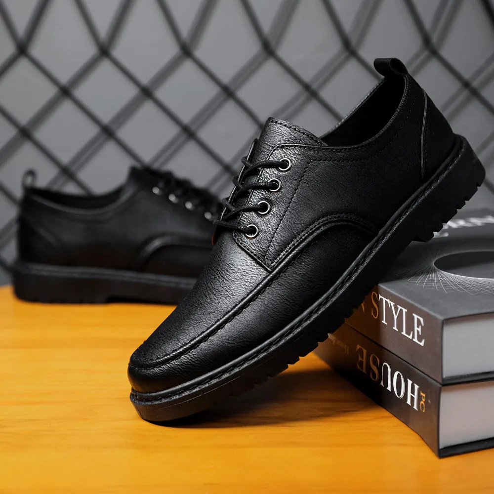 Plus Size Handsome Lace Up Casual Youth British Black Leather Shoes Men