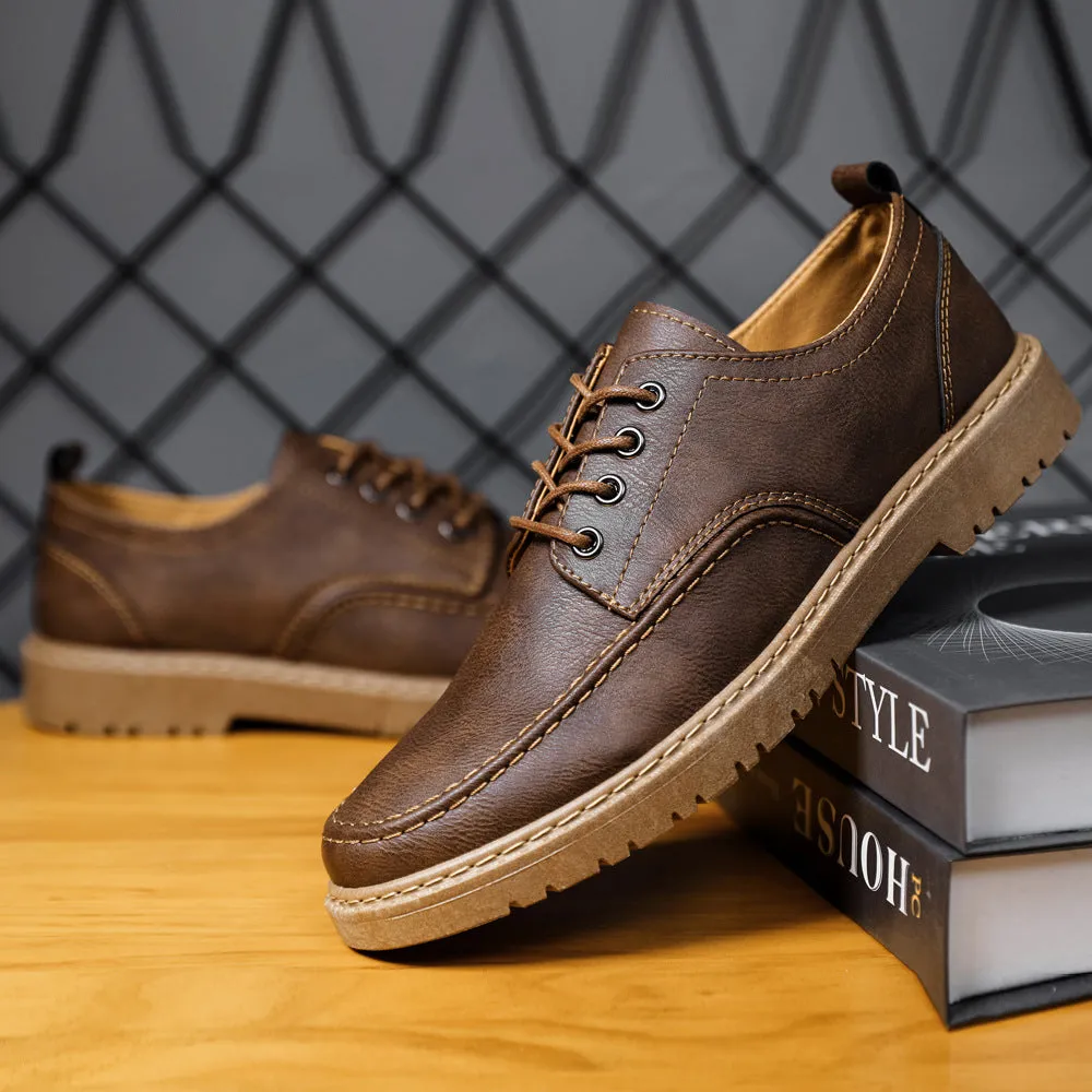 Plus Size Handsome Lace Up Casual Youth British Black Leather Shoes Men