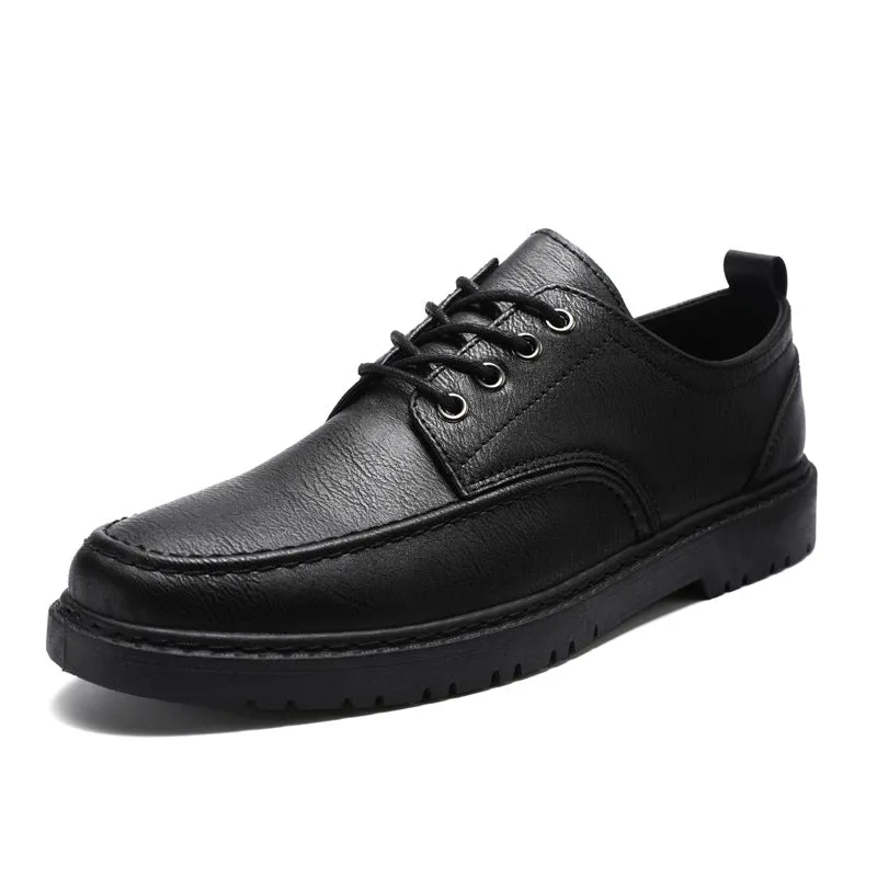 Plus Size Handsome Lace Up Casual Youth British Black Leather Shoes Men