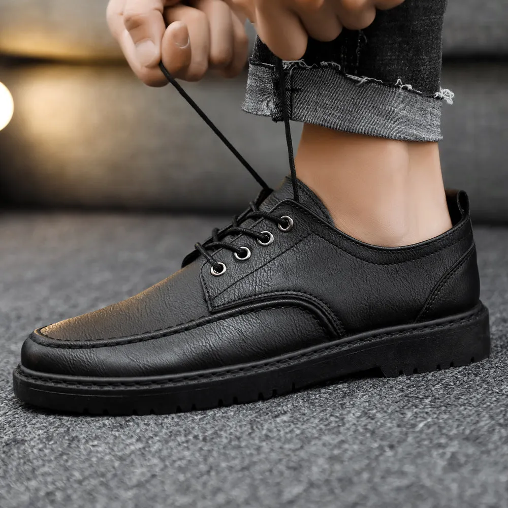 Plus Size Handsome Lace Up Casual Youth British Black Leather Shoes Men