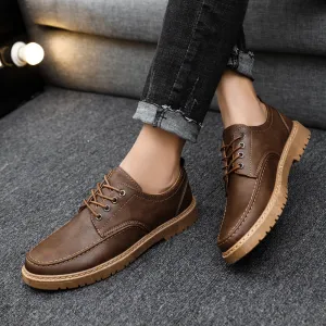 Plus Size Handsome Lace Up Casual Youth British Black Leather Shoes Men