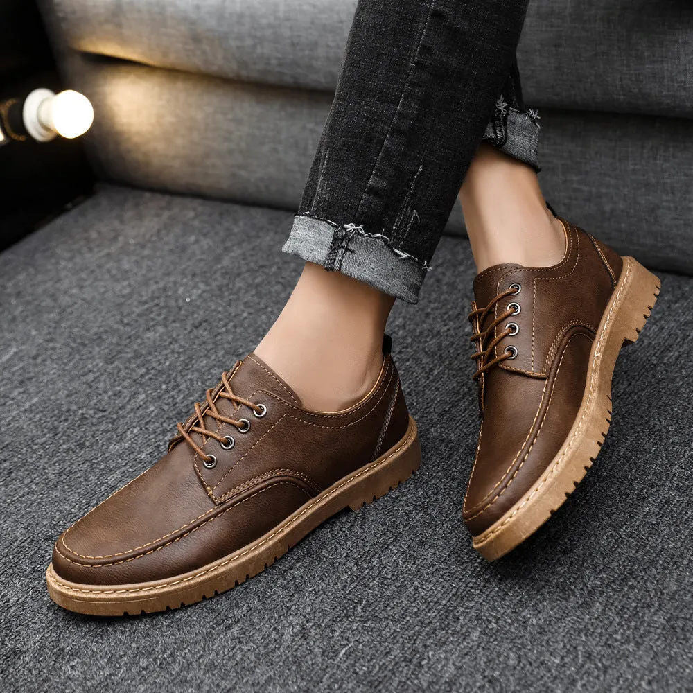 Plus Size Handsome Lace Up Casual Youth British Black Leather Shoes Men