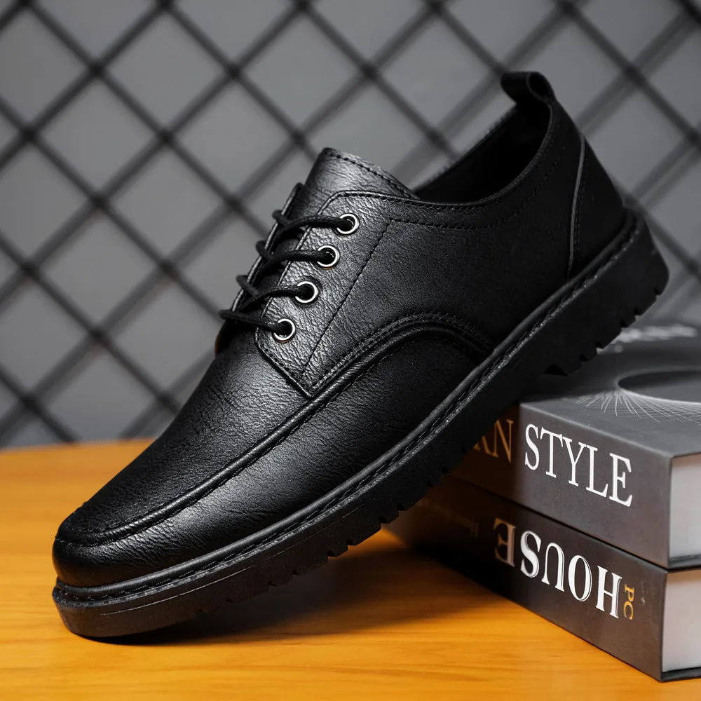Plus Size Handsome Lace Up Casual Youth British Black Leather Shoes Men