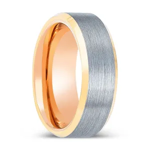 PRESERVER | Rose Gold Ring, Brushed, Silver Tungsten Ring, Gold Beveled Edges