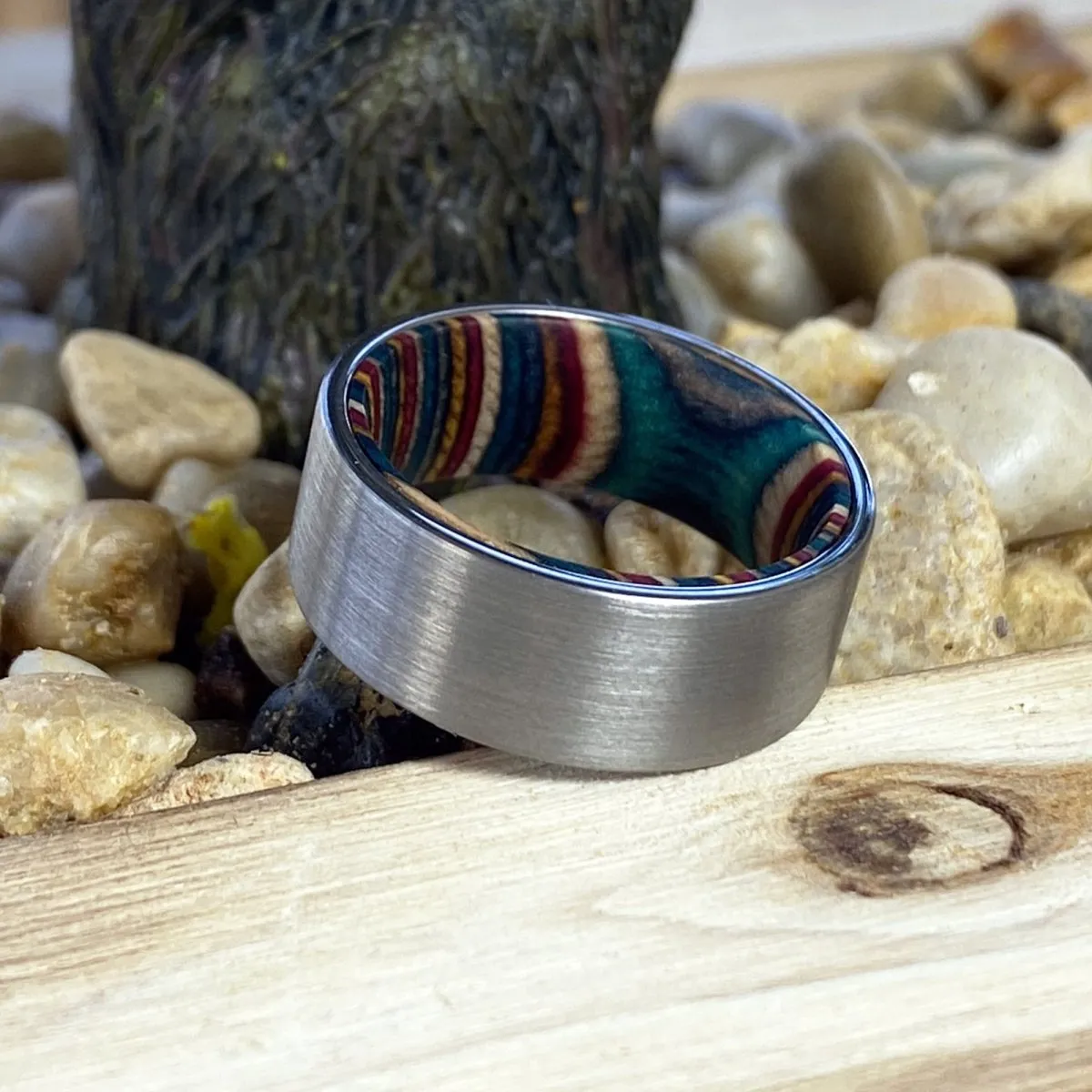 PRISM | Multi Color Wood, Silver Tungsten Ring, Brushed, Flat