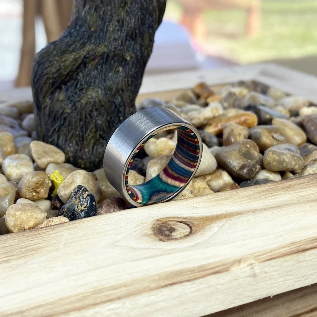 PRISM | Multi Color Wood, Silver Tungsten Ring, Brushed, Flat