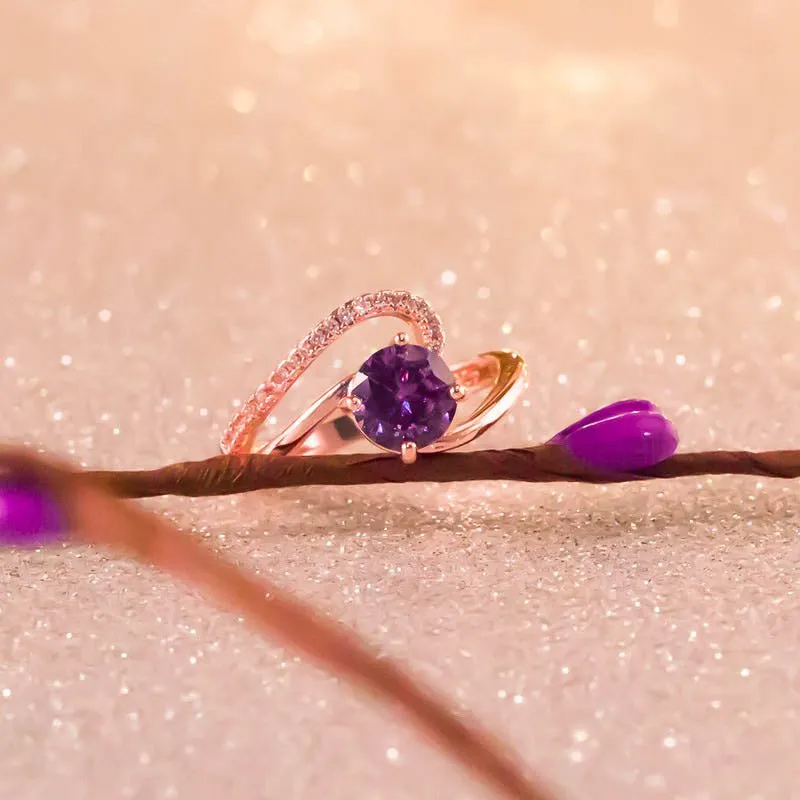 Purple Alexandrite Engagement Ring For Women 14K Gold Wedding Jewelry