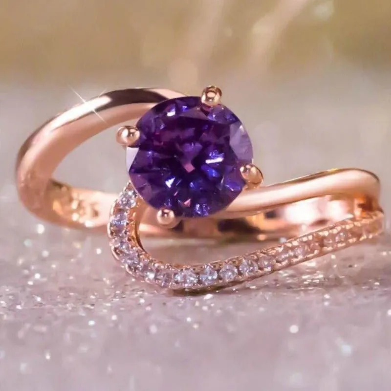 Purple Alexandrite Engagement Ring For Women 14K Gold Wedding Jewelry