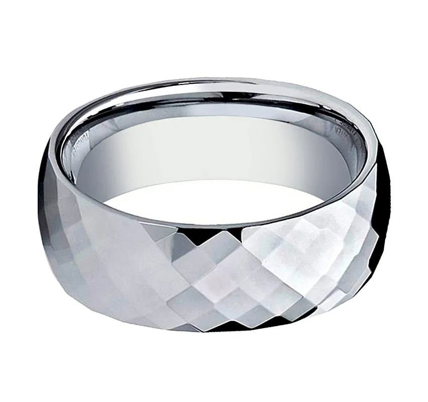 RANGER | Silver Tungsten Ring, Faceted, Domed