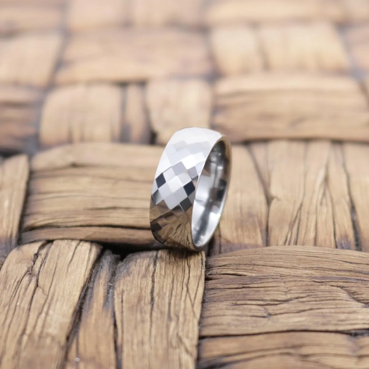 RANGER | Silver Tungsten Ring, Faceted, Domed