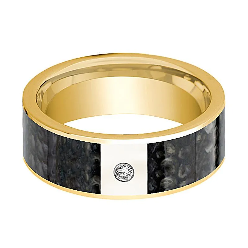 RAPTOREX | 14k Yellow Gold Ring with Diamond and Blue Dinosaur Inlay