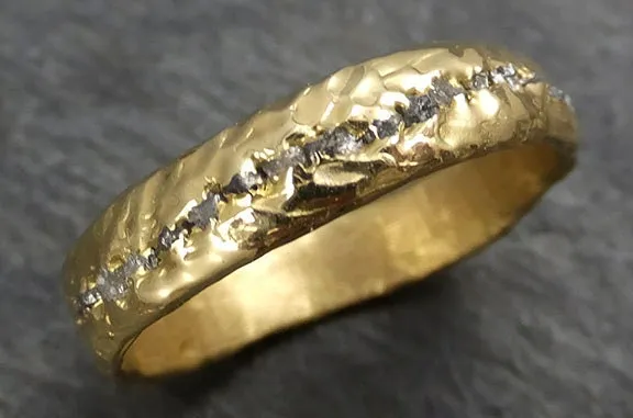 Raw Rough Diamond Men's Wedding Band 18k Gold Black Grey conflict free diamonds Recycled gold byAngeline C0341