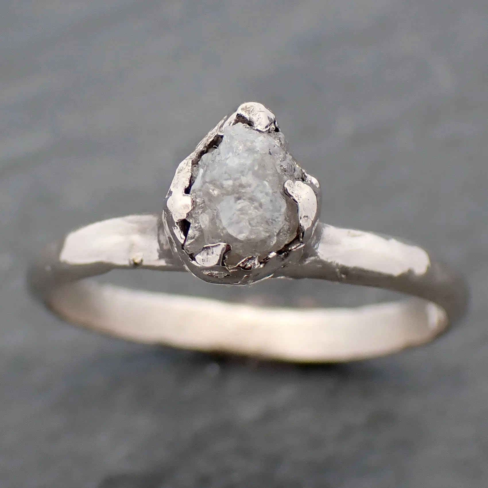 Raw White Diamond Solitaire Engagement Ring 14k White Gold Stacking Rough Diamond byAngeline 3468