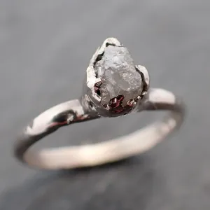Raw White Diamond Solitaire Engagement Ring 14k White Gold Stacking Rough Diamond byAngeline 3468