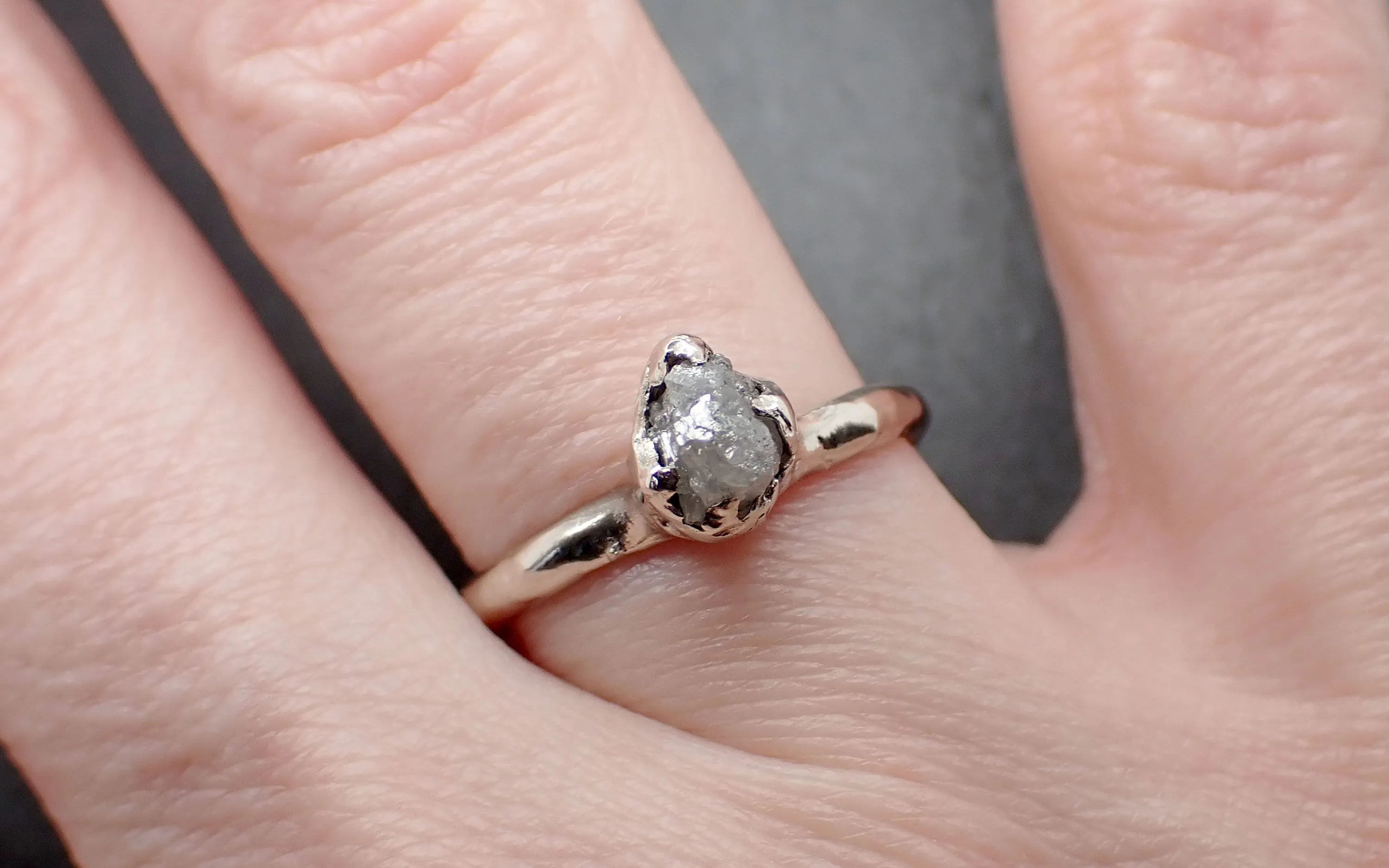 Raw White Diamond Solitaire Engagement Ring 14k White Gold Stacking Rough Diamond byAngeline 3468