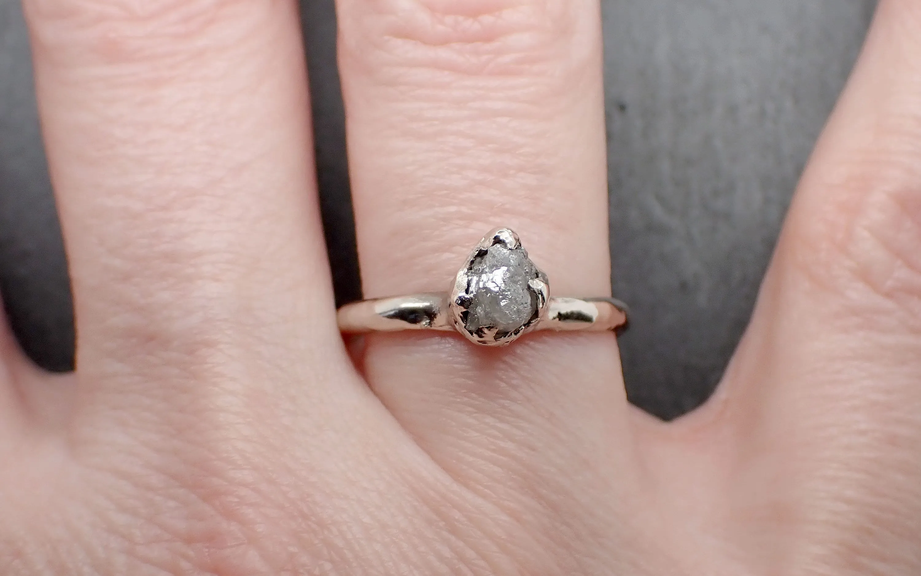 Raw White Diamond Solitaire Engagement Ring 14k White Gold Stacking Rough Diamond byAngeline 3468