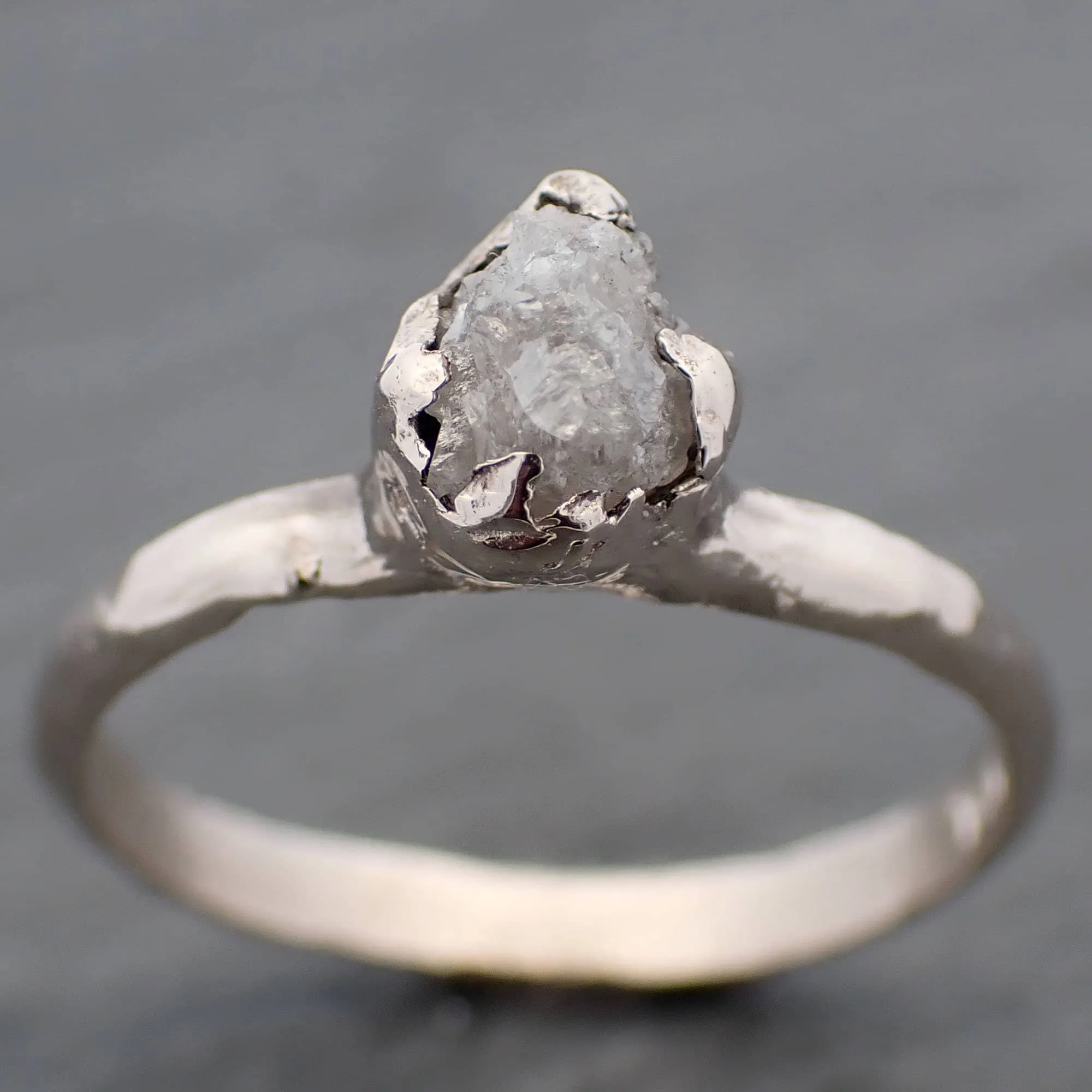 Raw White Diamond Solitaire Engagement Ring 14k White Gold Stacking Rough Diamond byAngeline 3468