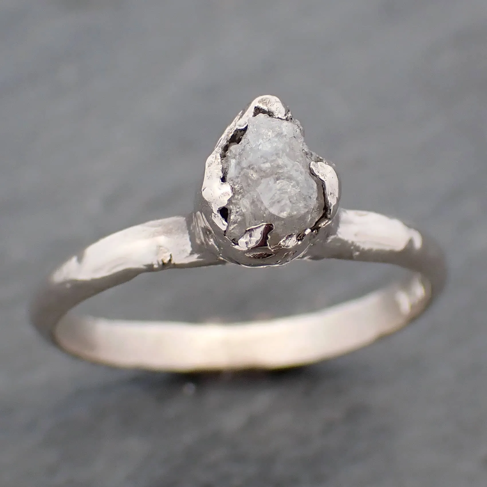 Raw White Diamond Solitaire Engagement Ring 14k White Gold Stacking Rough Diamond byAngeline 3468