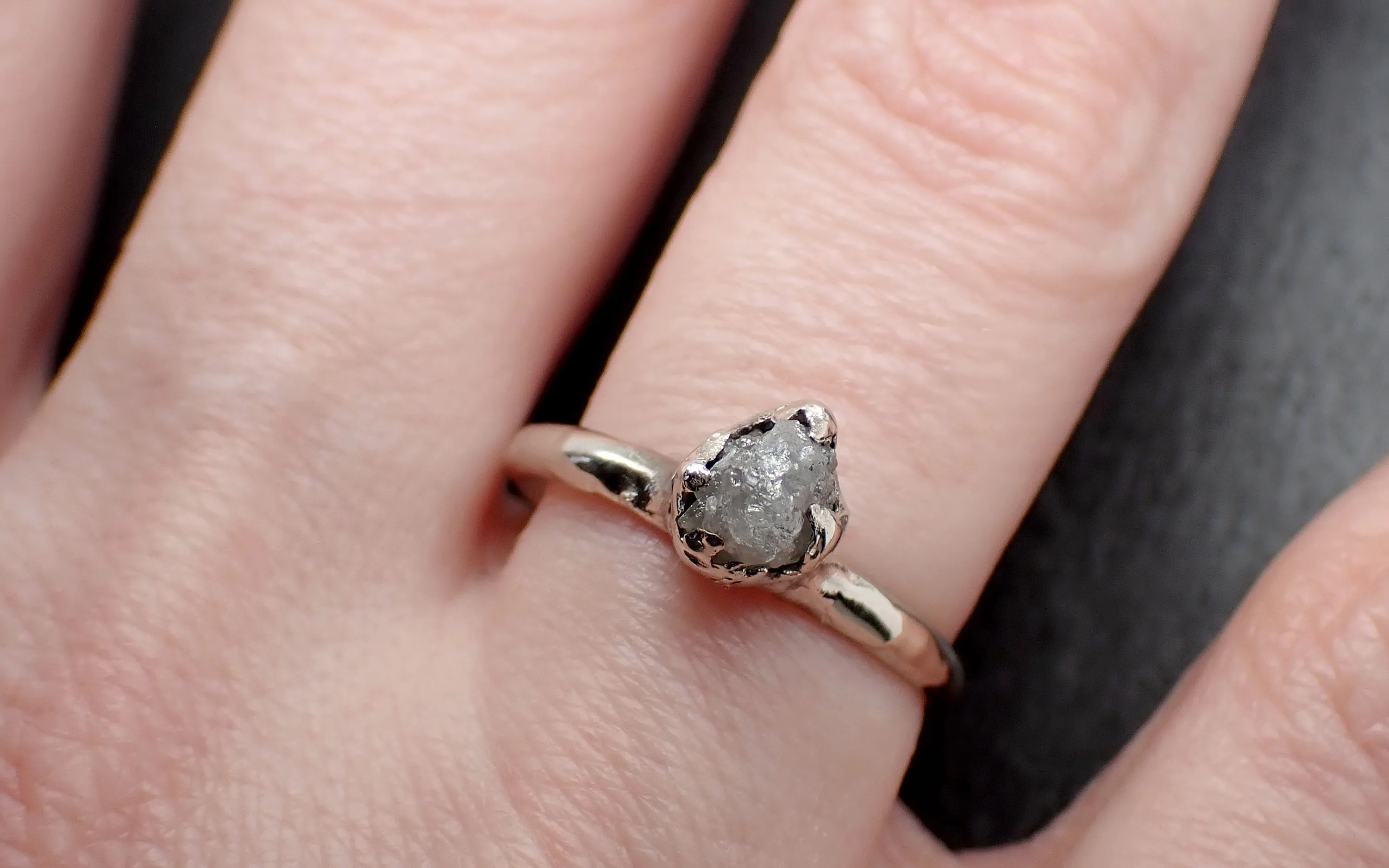 Raw White Diamond Solitaire Engagement Ring 14k White Gold Stacking Rough Diamond byAngeline 3468