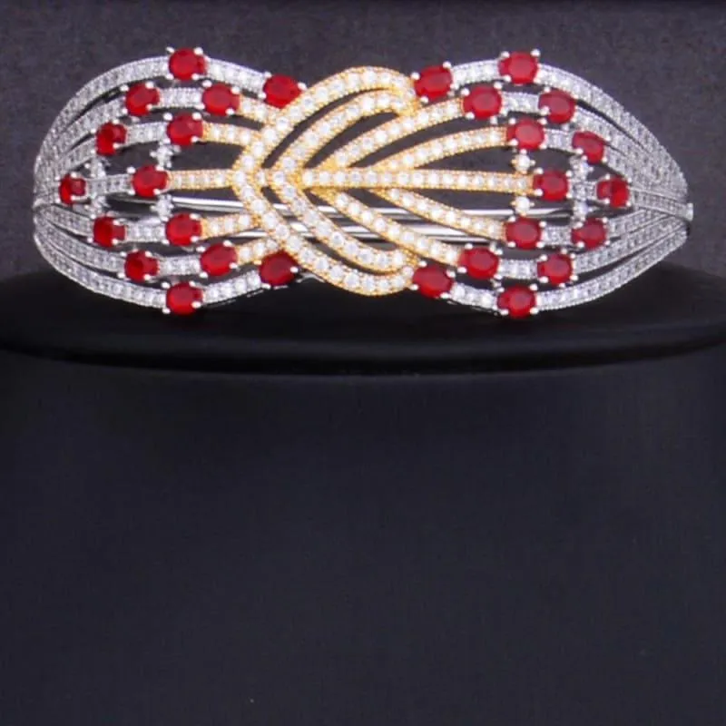Red Butterfly Flower 4PCS Wedding Zircon Crystal CZ Bridal Lariat Necklace Jewelry Set