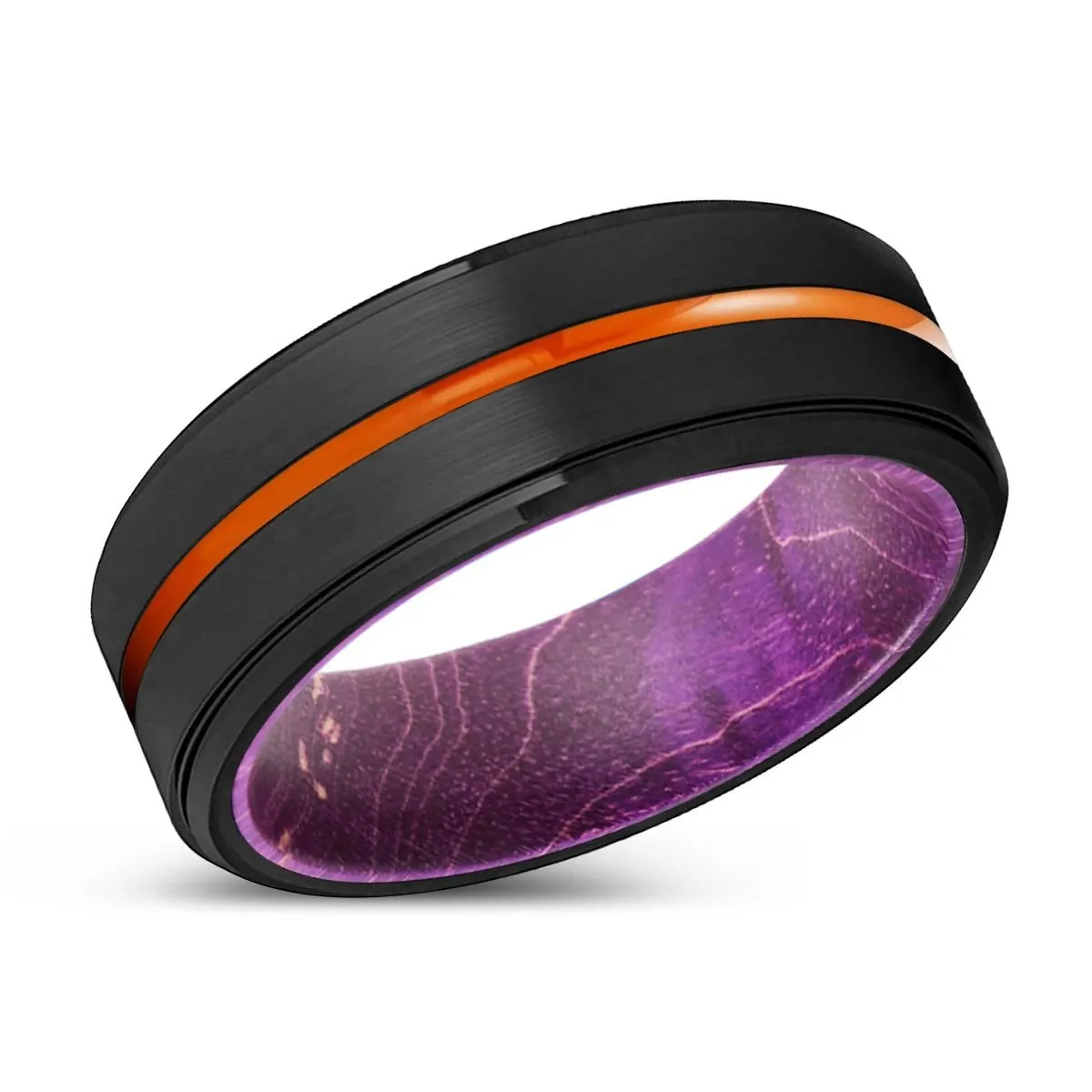 REGINA | Purple Wood, Black Tungsten Ring, Orange Groove, Stepped Edge