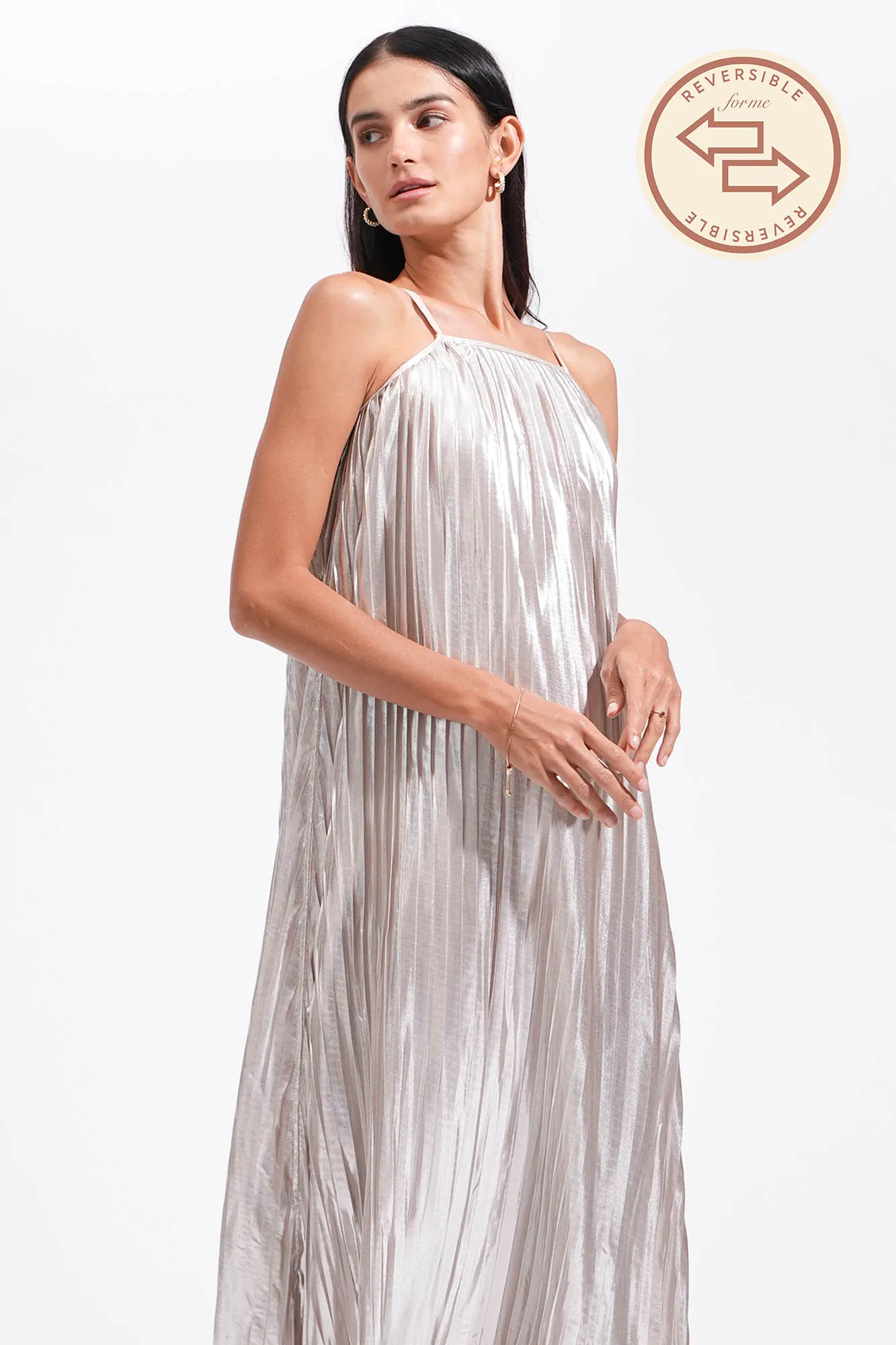 Reversible Sleeveless Pleated Dress