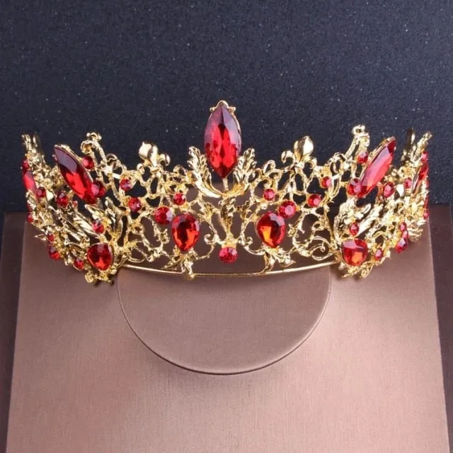 Rhinestone Baroque Vintage Gold Red Crystal Bridal Jewelry Set